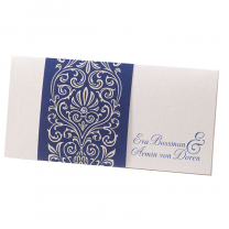 Blaue Einladungskarten "Perle" auf schimmerndem Metallickarton