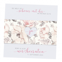 Einladungskarten "Hochzeit & Rosen" mit hübscher Rosenbanderole
