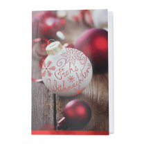 Fotoweihnachtskarten mit einem herrlich gestalteten Weihnachtsgruß auf einer Christbaumkugel