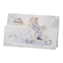 Fröhliche Hochzeitskarten mit Roller-/Vespa-Motiv auf schimmerndem Metallickarton