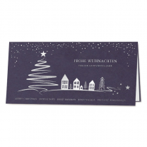 Geschäftliche Weihnachtskarten mit edler Silberfolienprägung im internationalen Design.