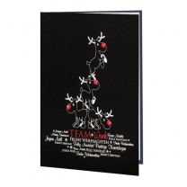 Lustige Weihnachtskarten mit charmanten Rentieren und internationalen Weihnachtswünschen in glänzender Rot- und Silberfolienprägung