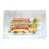 Lustige Weihnachtskarten "Gute Fahrt" im fröhlichen Comic-Design