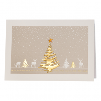 Moderne Weihnachtskarte "Goldener Weihnachtsbaum" mit herrlicher Gold-, Kupfer- und Reliefprägungen 