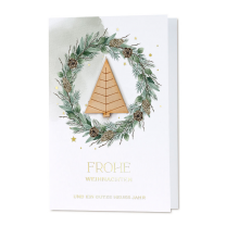 Moderne Weihnachtskarten mit hübscher Holzapplikation & edler Goldfolienprägung