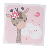 Niedliche Babykarten "Giraffe" auf weißem Metallickarton & hübschen Applikationen