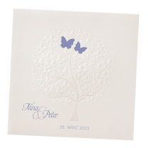 Romantische Hochzeitskarte "Schmetterlinge" mit raffinierter Stanzung und edlen Prägungen