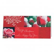 Rote Weihnachtskarten mit hübschem Rosenmotiv und Glitzerlack