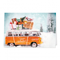 Trendige Weihnachtskarten "VW-Bus" als Spendenkarte der Deutschen Kinderkrebsstiftung