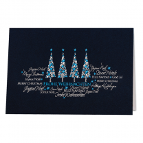 Weihnachtskarten "Edel" mit herrlicher Blau- und Silberfolienprägung und internationalen Weihnachtsgrüßen
