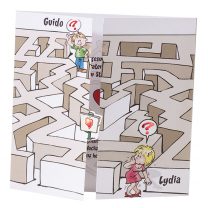 Witzige Hochzeitseinladungen "Labyrinth" auf weißem Metallickarton mit glänzender Rotfolienprägung
