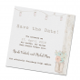 Save the date Karte "Green Wedding" auf schimmerndem Metallicpapier mit charmantem Landhaus-Motiv