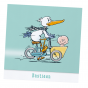Witzige Babykarten "Storch" auf schimmerndem Metallickarton