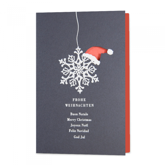 Ausgefallene Weihnachtskarten "Weihnachtsmütze" mit trendiger Weißfolienprägung und raffinierter Formstanzung