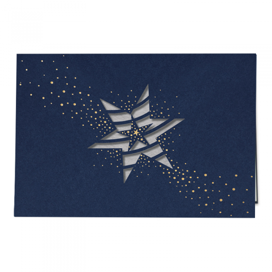 Blaue Weihnachtskarten mit edler Goldfolienprägung & Laserstanzung