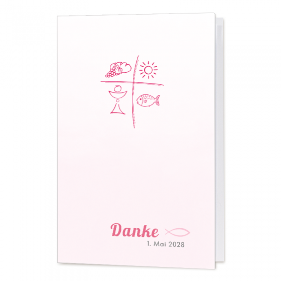 Moderne Dankkarten "Kommunion/ Konfirmation" im rosa Design