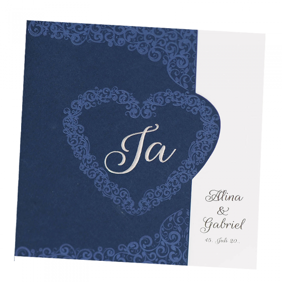 Dunkelblaue Hochzeitskarten mit edler Blau- & Silberfolienprägung