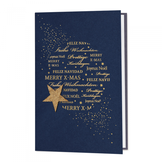 Edle Weihnachtskarten "Stern" mit hübscher Kork-Applikation & edler Goldfolienprägung