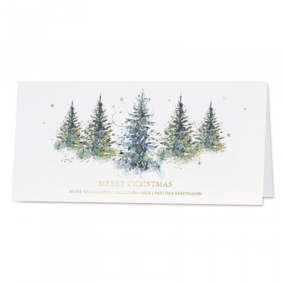 Elegante Weihnachtskarten mit edler Goldfolienprägung im internationalen Design
