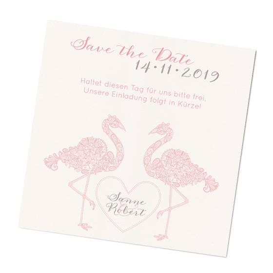 Extravagante Save the Date Karten "Flamingo" im trendigen Design