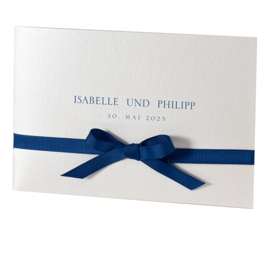 Klassische Hochzeitseinladungen "Blau" auf festlichem Metallickarton