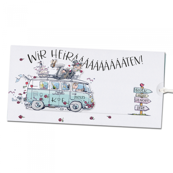 Hochzeitseinladungen "VW Bus" im exravaganten Design zum Herausziehen