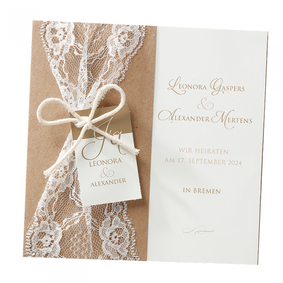 Hochzeitskarten "weiße Spitze" mit hübschem Spitzenband
