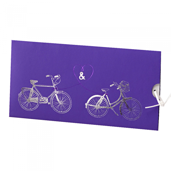 Edle hochzeitskarten "Fahrrad" mit edler Silberfolienprägung