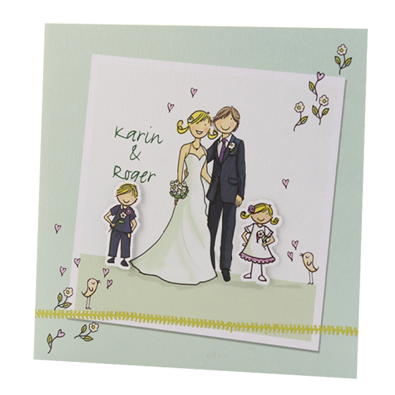 Hübsche Hochzeitskarten "Patchwork-Familie" auf schimmerndem Premiumkarton