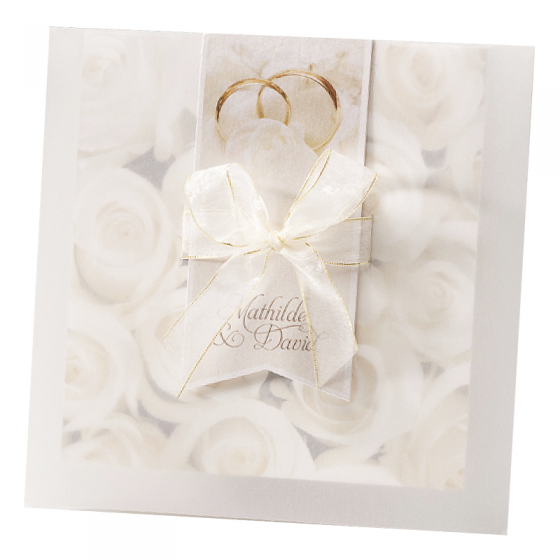 Edle Hochzeitskarten "Weiße Rosen" auf schimmerndem Metallickarton