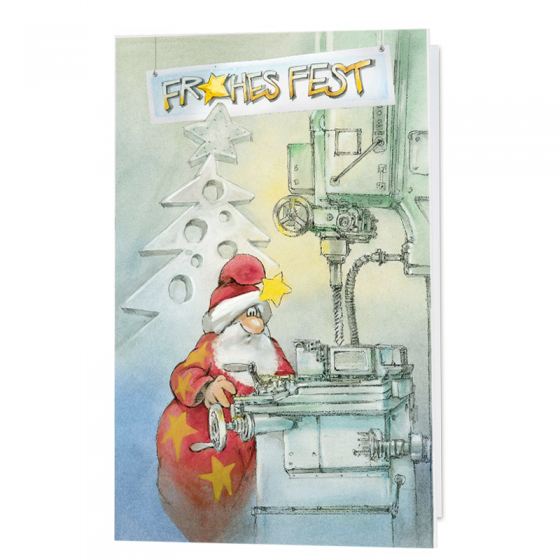 Lustige Weihnachtskarten "Metallbau" im fröhlichen Comic-Design