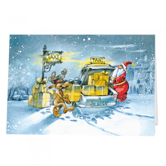 Weihnachtskarten "Taxi" im fröhlichen Comic-Design