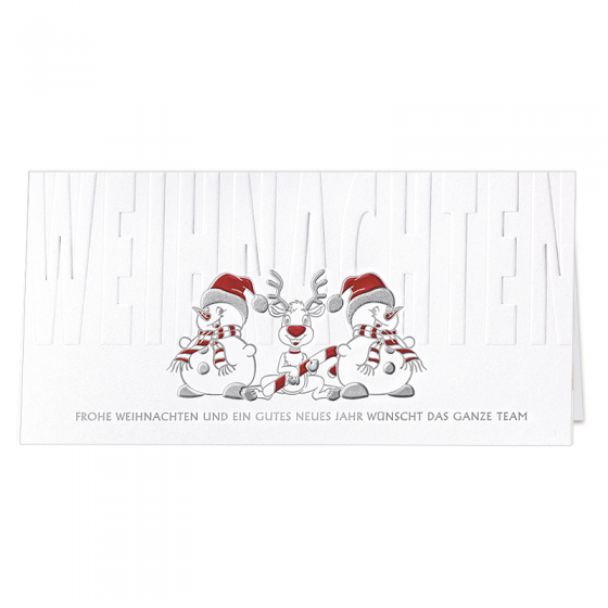 Lustige Weihnachtskarten "Team" mit edler Rot- & Silberfolienprägung