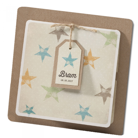 Moderne Babykarte "Stern" aus charmantem Materialmix mit trendigen Stern-Motiven
