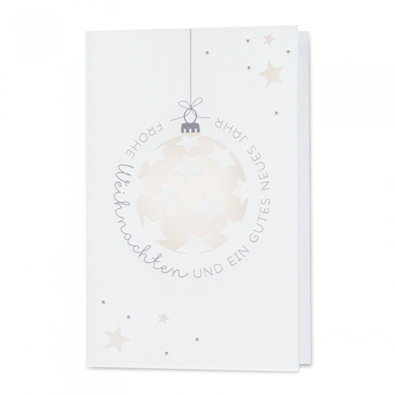 Moderne Weihnachtskarte mit trendigem Perlmutt-Relief und edler Silberfolienprägung