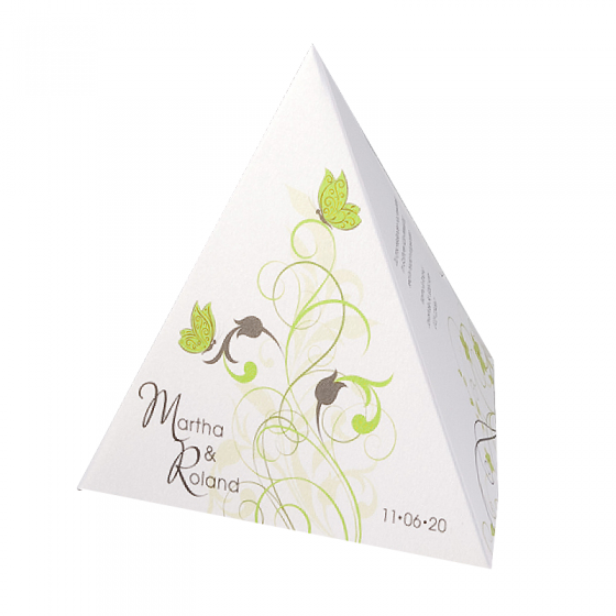 Pyramidenkarte "Hochzeit" auf weißem Metallickarton