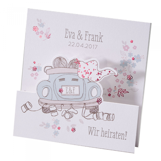 Romantische Hochzeitskarten auf weißem Metallickarton mit edler Folienprägung