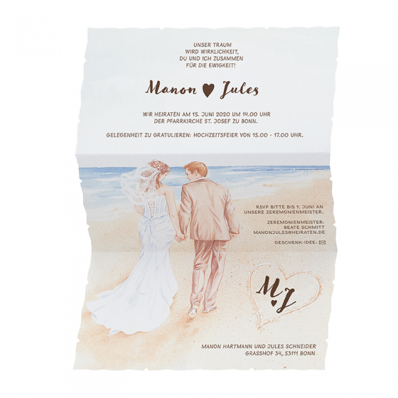 Romantischer Hochzeitsbrief mit hübschem Strandmotiv