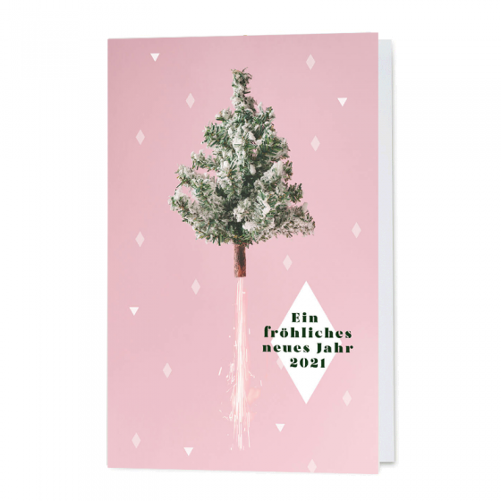 Silvesterkarten mit humorvollem Weihnachtsbaummotiv