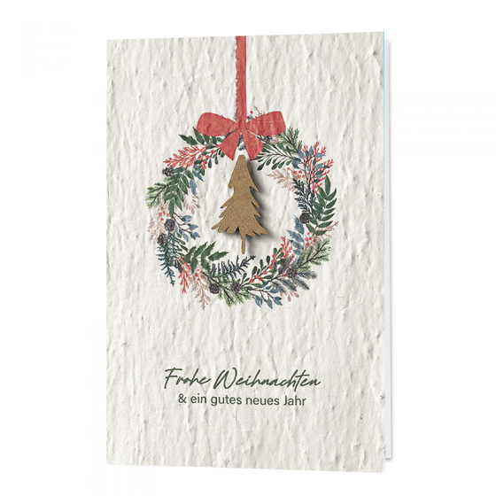 Weihnachtskarte "Landhaus" auf ausgefallenem Samenpapier