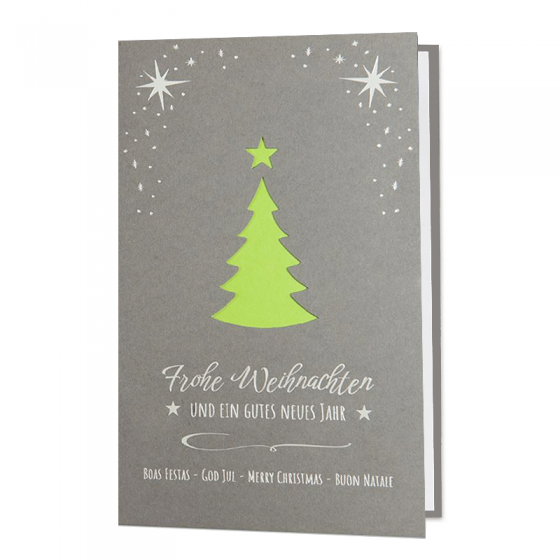 Weihnachskarten "Silber/Grün" mit edler Silberfolienprägung & Formstanzung