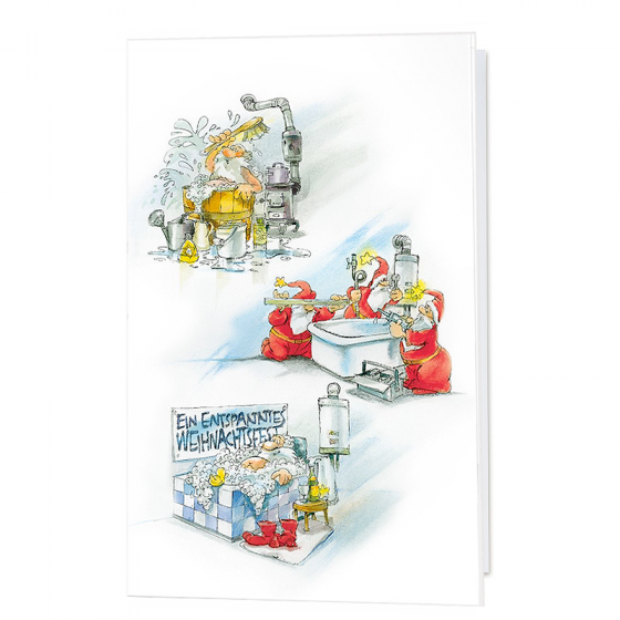 Fröhliche Weihnachtskarten "Sanitär / Installateur" im witzign Comic-Design